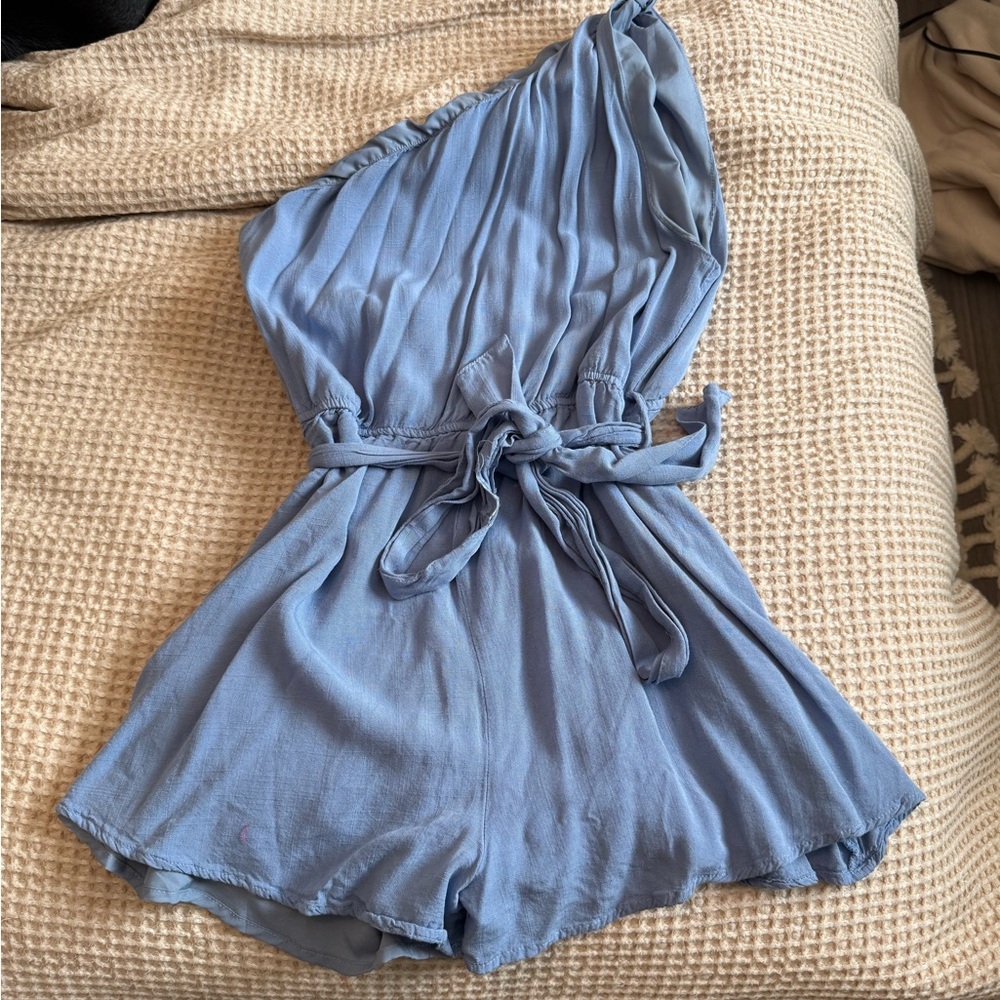 One-Shoulder Blue Romper